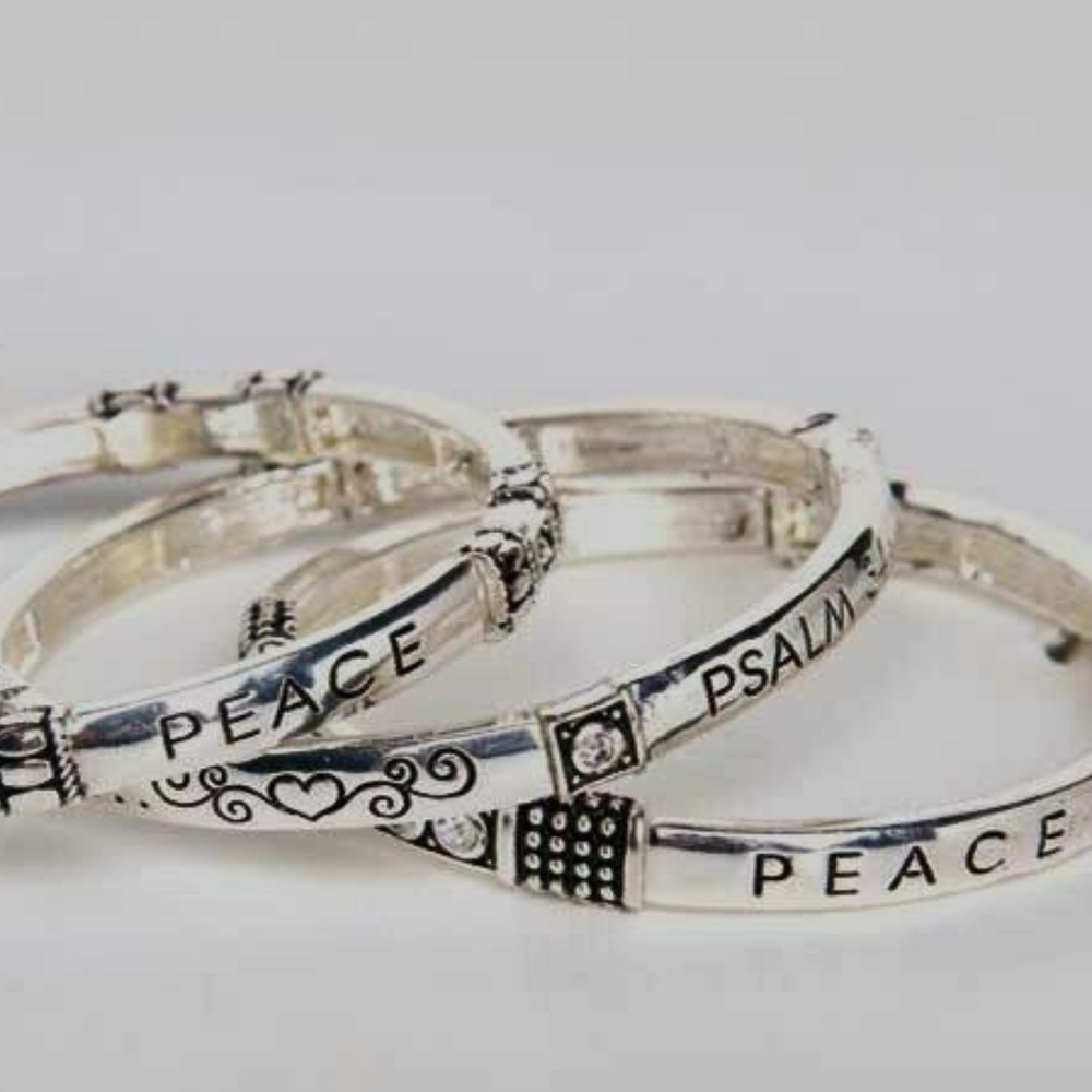 "SEEK PEACE & PRAYER" Silver Bracelets Set/3